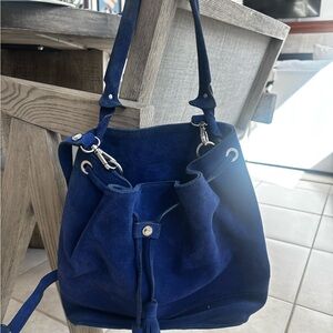 Navy Suede Drawstring Shoulder Bag